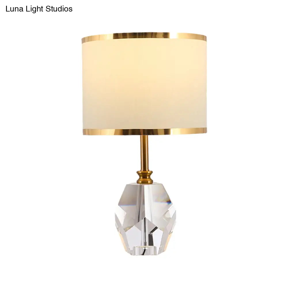 Traditional White Crystal Table Lamp with Fabric Shade - Elegant Nightstand Light