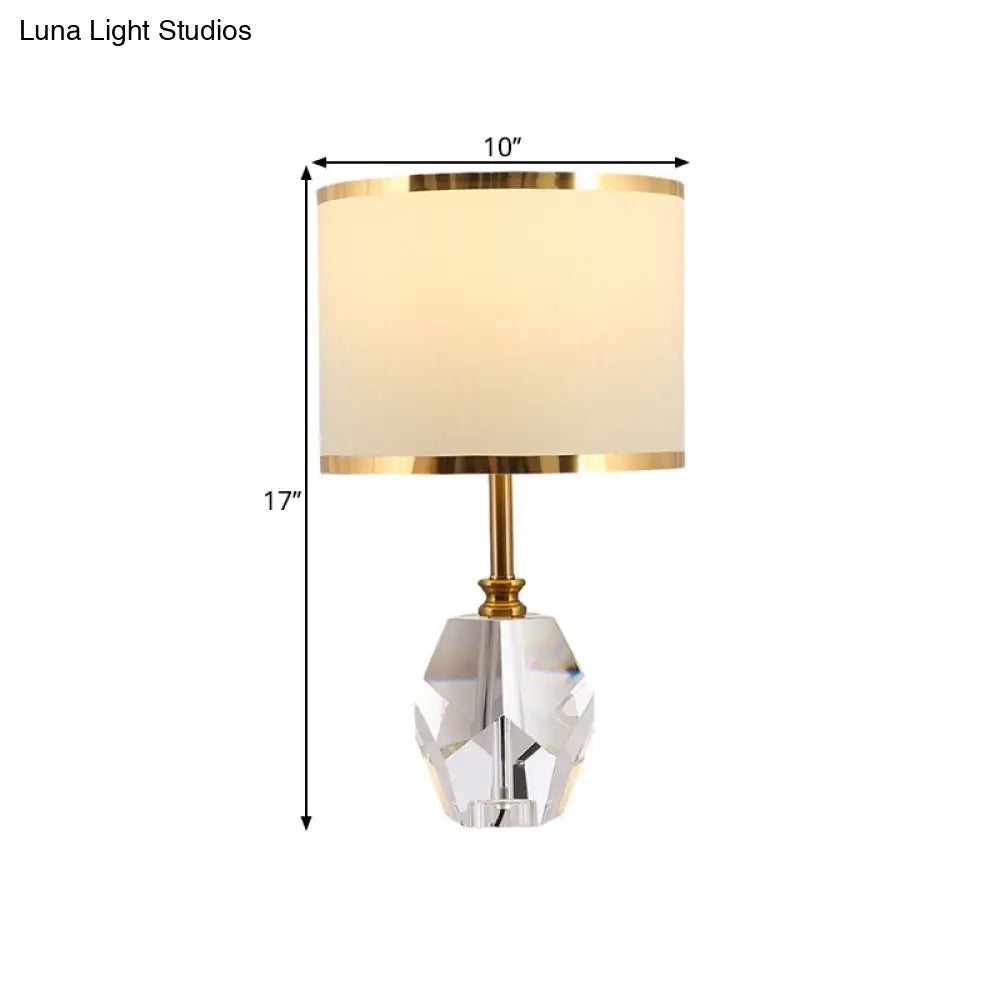 Traditional White Crystal Table Lamp with Fabric Shade - Elegant Nightstand Light