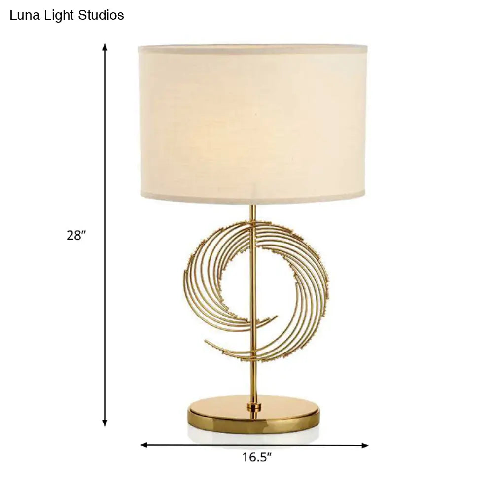 Traditional White Drum Desk Lamp - 1 Head Reading Light with Metal Base
