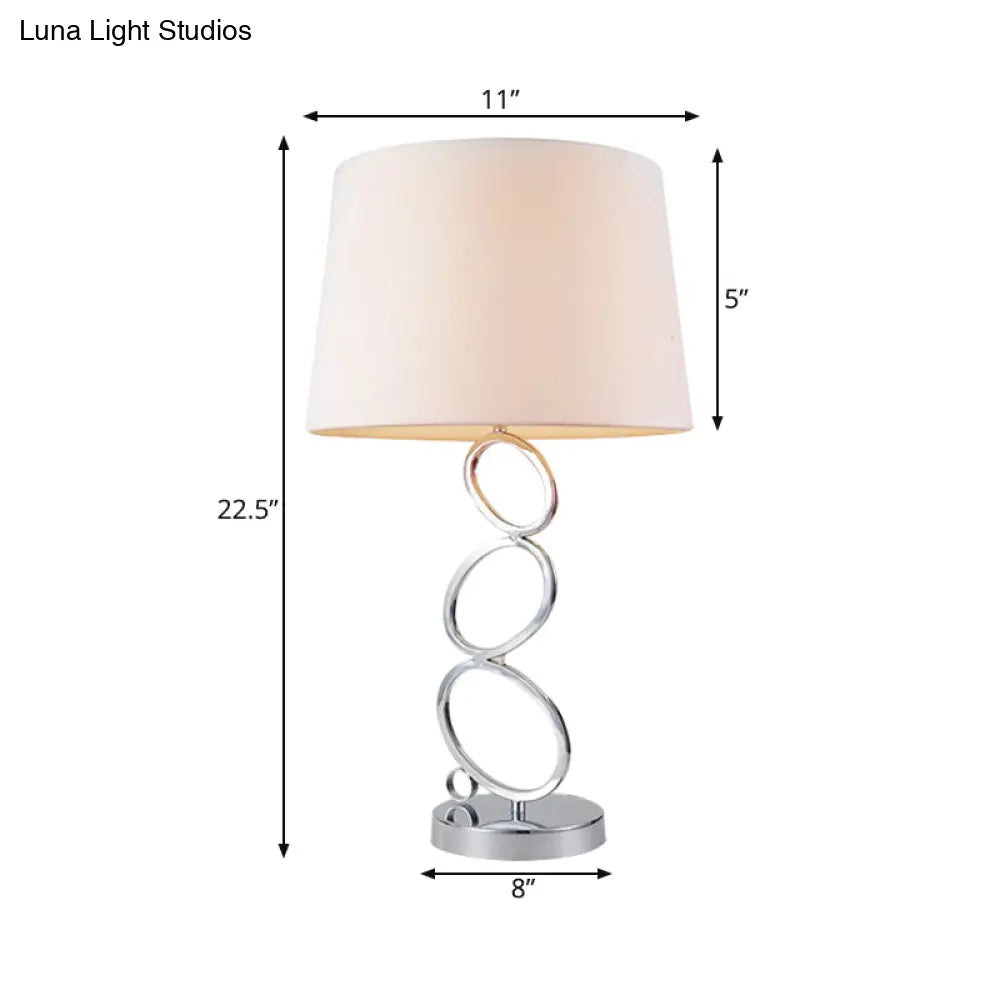 Traditional White Fabric Drum Desk Lamp - Bedroom Task Lighting with 1 Light and Ring