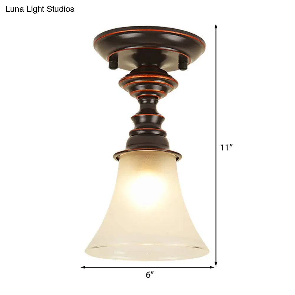 Traditional White Frosted Glass Flush Mount Ceiling Lamp with Bell Design - 1 Light for Living Room Lighting