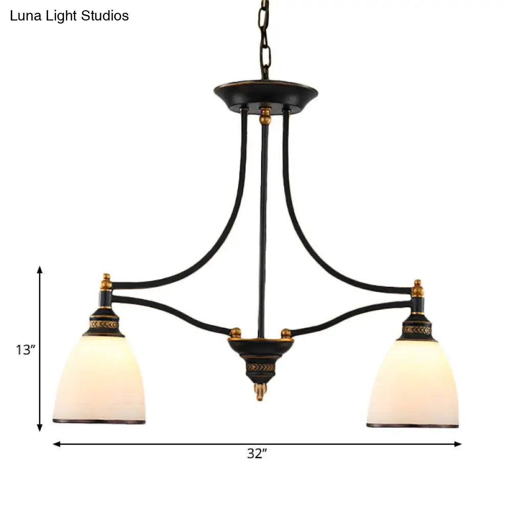 Traditional White Glass Barrel Pendant Light with 2 Lights - Black Island Hanging Lamp