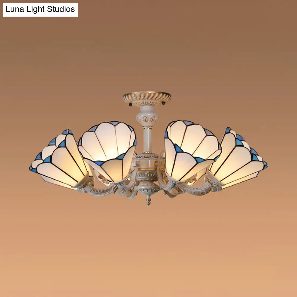 Traditional White Glass Conical Chandelier - 3/6/8 Lights - Kitchen Ceiling Light Fixture