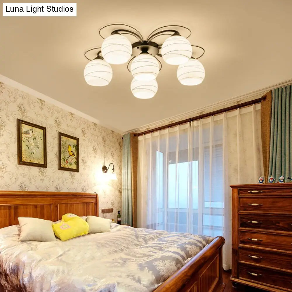 Traditional White Glass Flush Mount Ceiling Light - 3/6/9 Orb Lights for Living Room