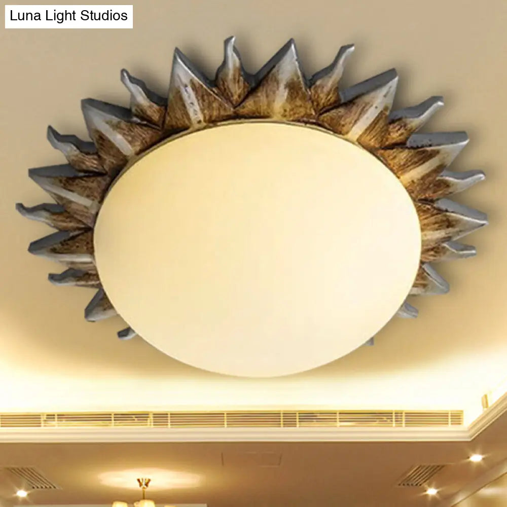 Traditional White Glass Flush Mount Ceiling Light for Dining Room - 1/3 Sunburst Lights, Sizes 9" or 15
