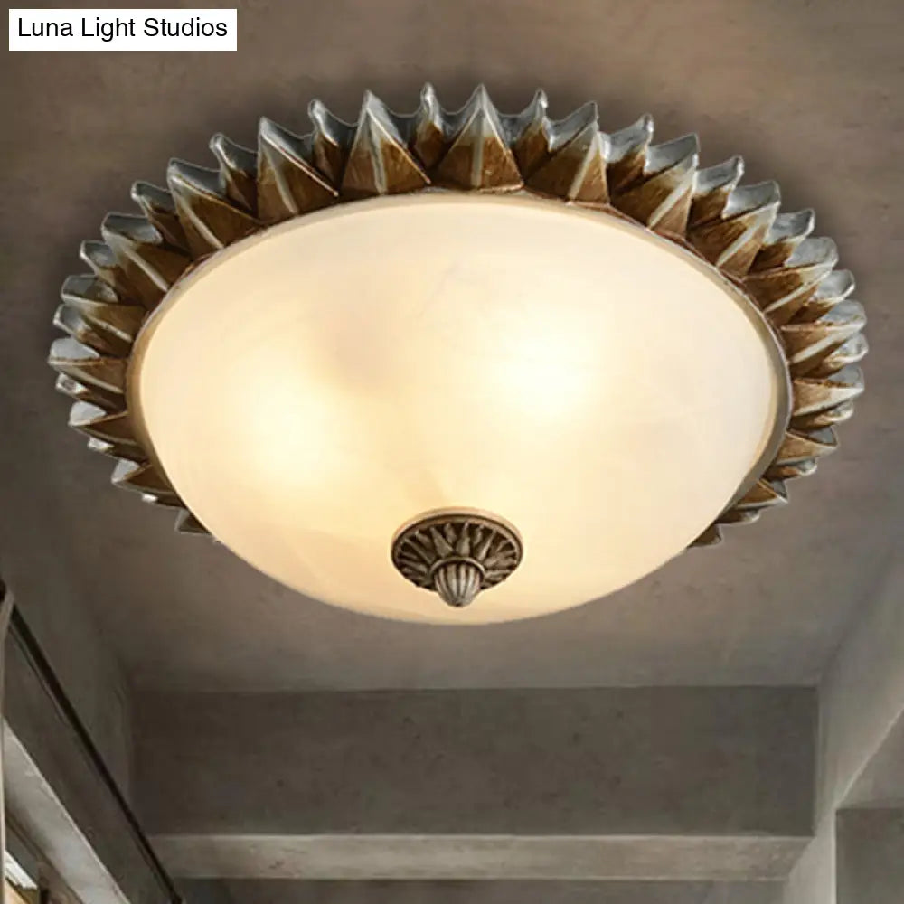 Traditional White Glass Flush Mount Ceiling Light for Dining Room - 1/3 Sunburst Lights, Sizes 9" or 15