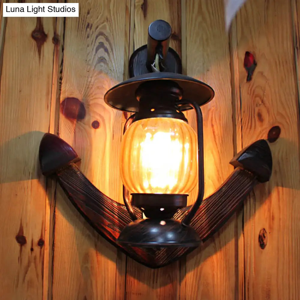 Traditional Yellow Lantern Wall Sconce with Ribbed Glass - Anchor Backplate