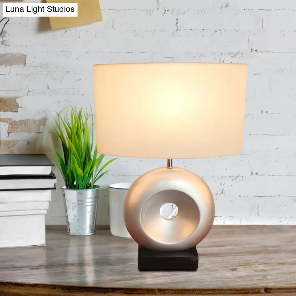 Transitional Resin Table Light with Silver/Black Finish, Rectangle/Drum Fabric Shade, and 1 Bulb