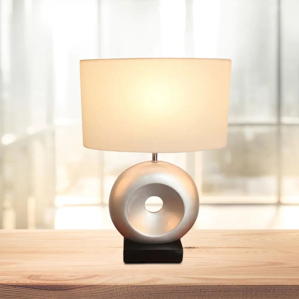 Transitional Resin Table Light with Silver/Black Finish, Rectangle/Drum Fabric Shade, and 1 Bulb