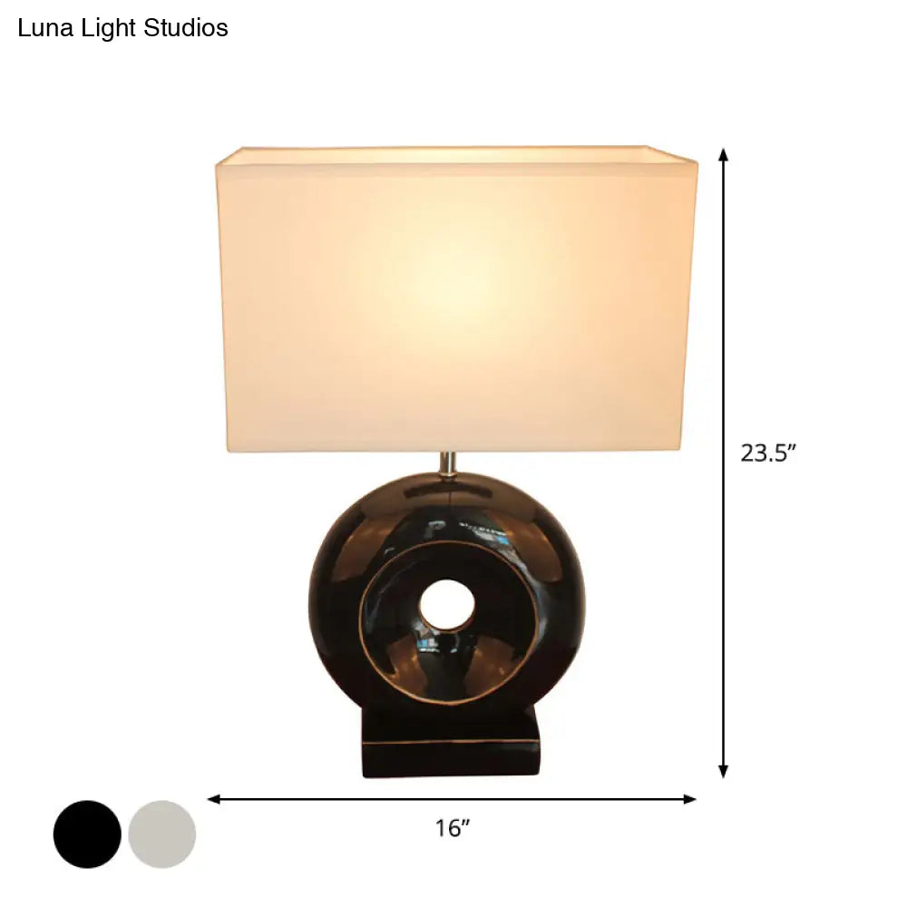 Transitional Resin Table Light with Silver/Black Finish, Rectangle/Drum Fabric Shade, and 1 Bulb