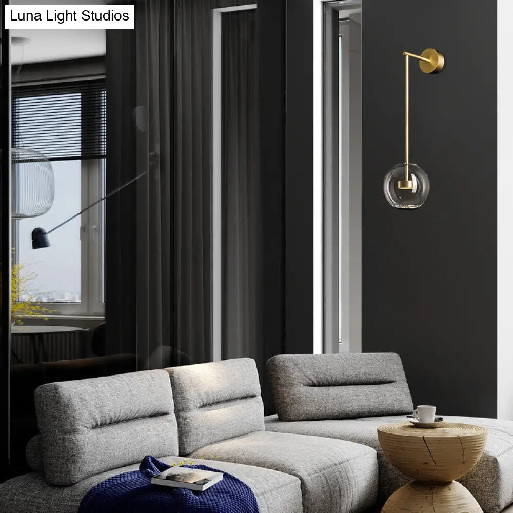 Transparent Glass Bedside LED Wall Lamp in Gold - Minimalist Sphere Wall Hanging Light