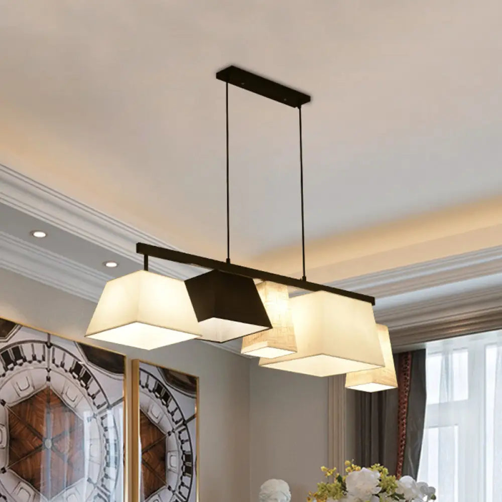Trapezoid Fabric Hanging Lamp - 3/5 Black and White Lights - Contemporary Island Light Kit