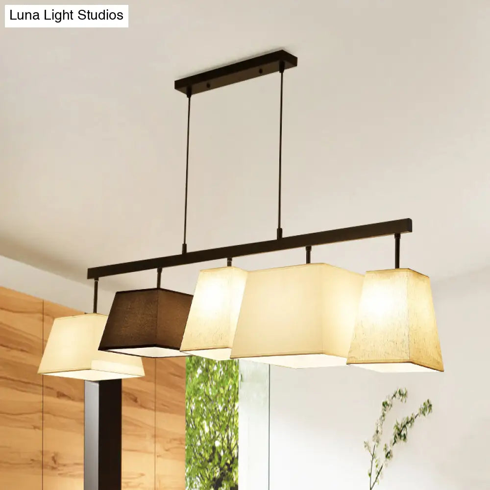Trapezoid Fabric Hanging Lamp - 3/5 Black and White Lights - Contemporary Island Light Kit