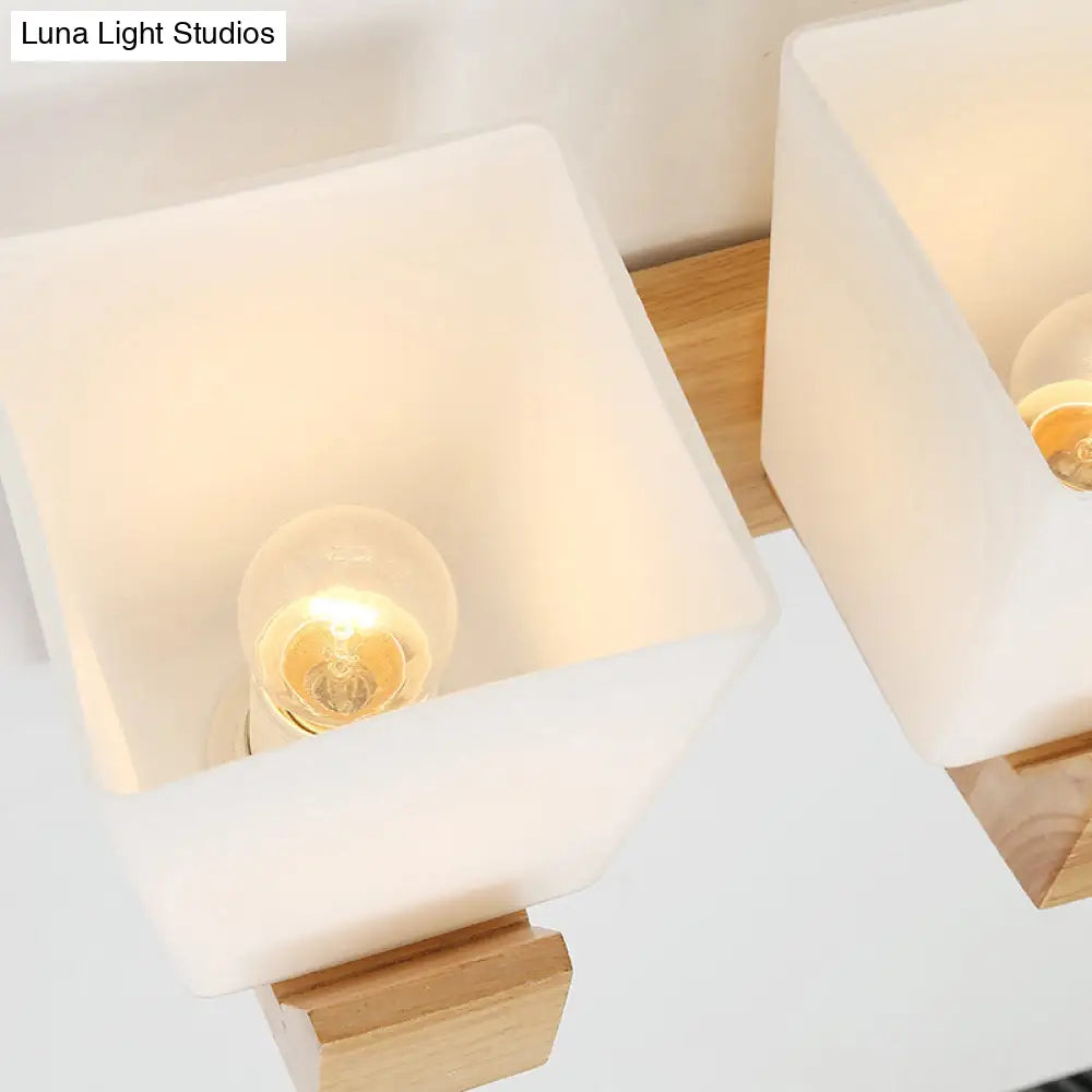 Trapezoid Glass Wall Sconce Light with Wood Backplate - White Bedside Mount