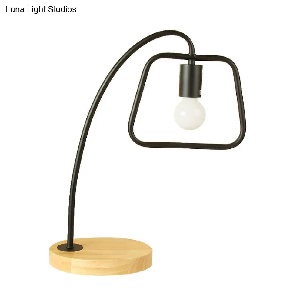Trapezoid-Shaped Industrial Table Lighting with Metallic Frame - 1 Light Bedroom Standing Light in Black/White
