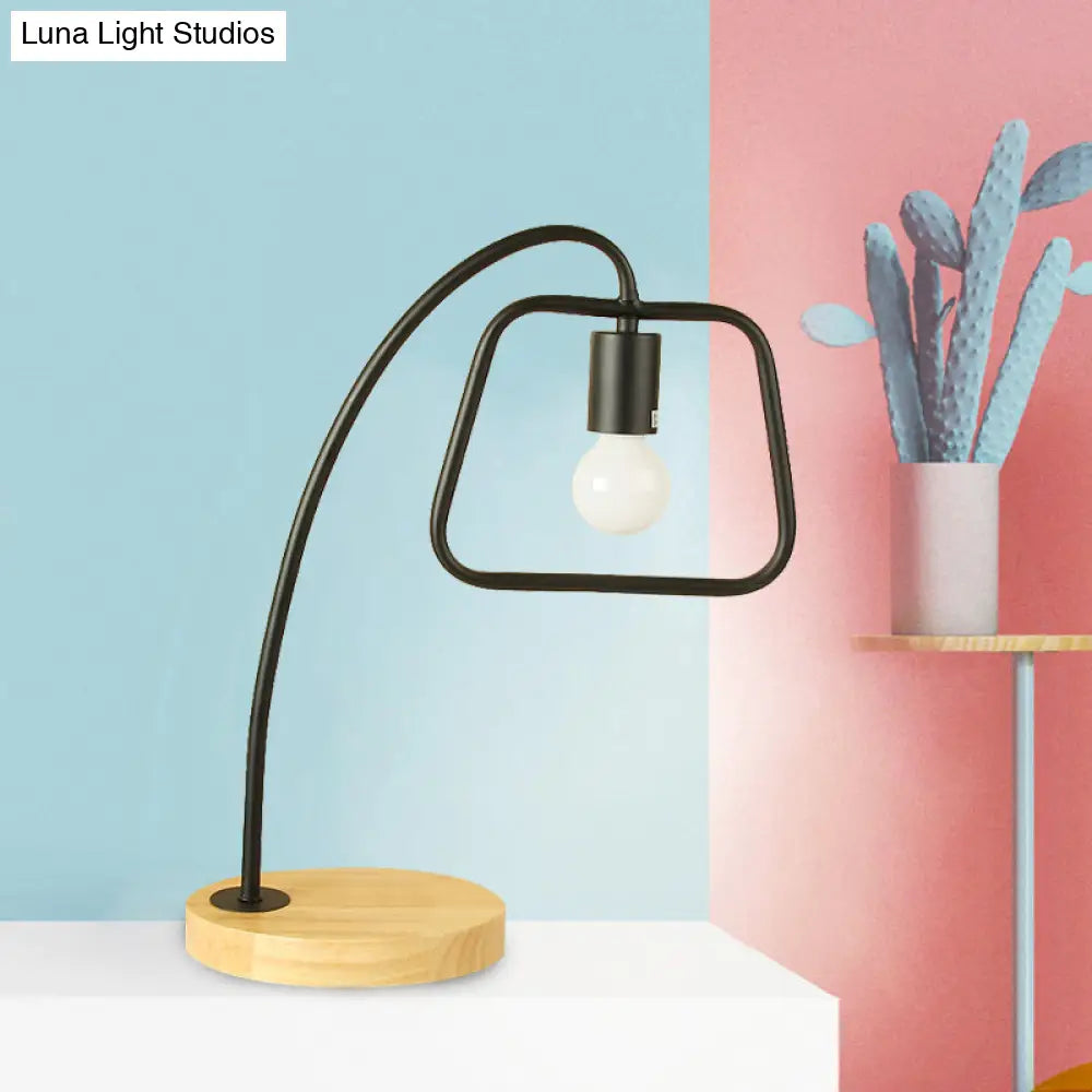 Trapezoid-Shaped Industrial Table Lighting with Metallic Frame - 1 Light Bedroom Standing Light in Black/White