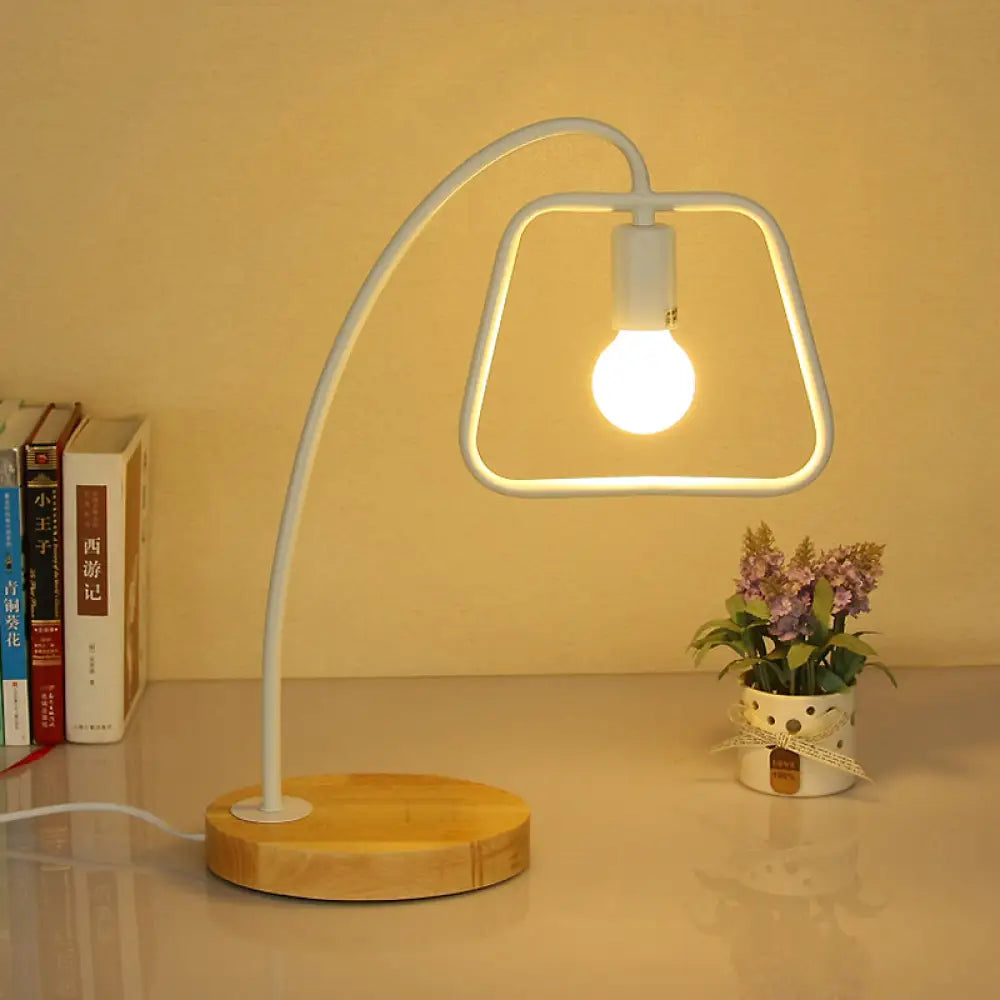 Trapezoid-Shaped Industrial Table Lighting with Metallic Frame - 1 Light Bedroom Standing Light in Black/White