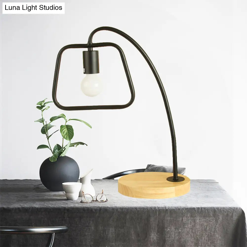 Trapezoid-Shaped Industrial Table Lighting with Metallic Frame - 1 Light Bedroom Standing Light in Black/White