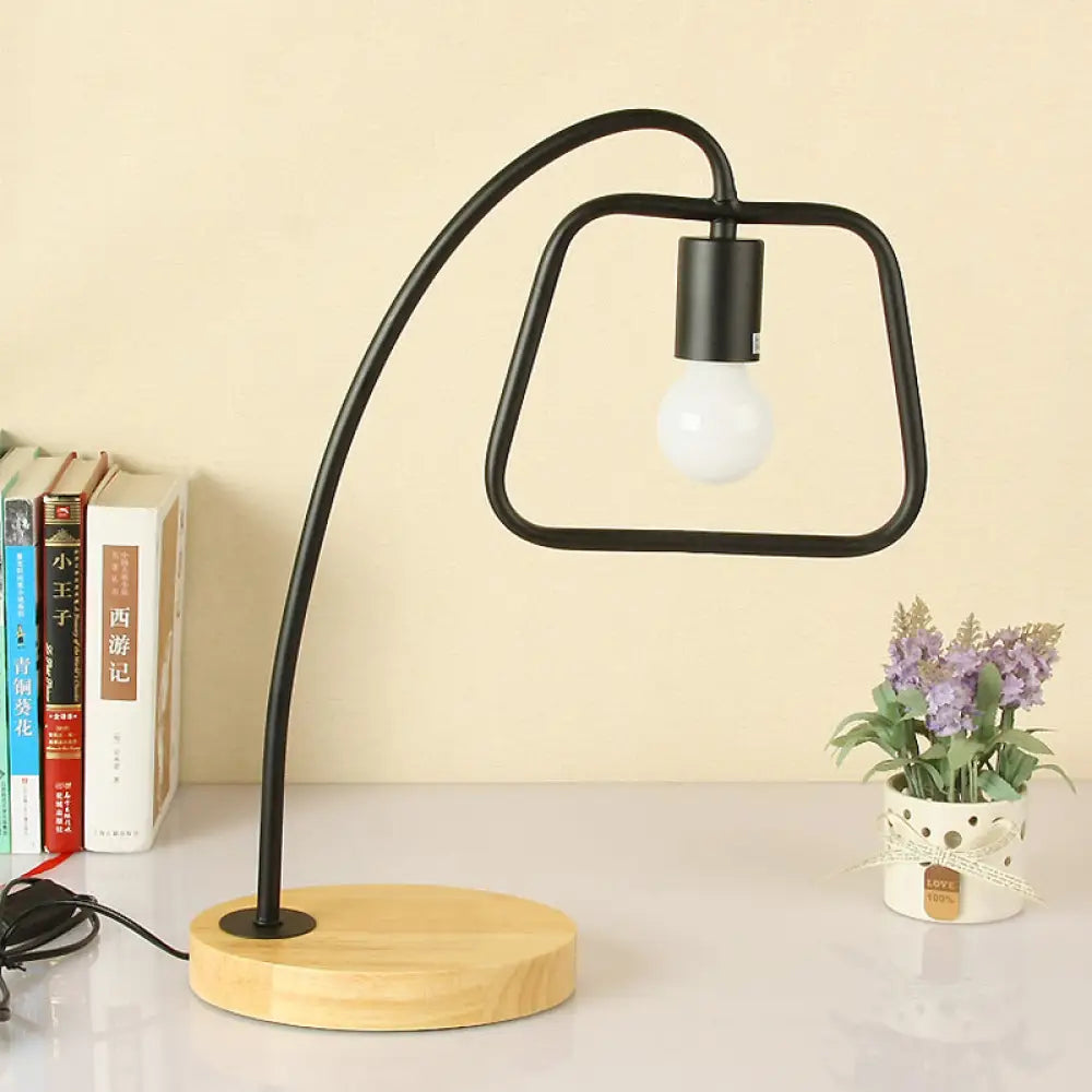 Trapezoid-Shaped Industrial Table Lighting with Metallic Frame - 1 Light Bedroom Standing Light in Black/White