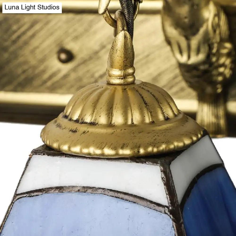 Trapezoid Stained Glass Wall Light with 3 Heads for Mediterranean Living Room