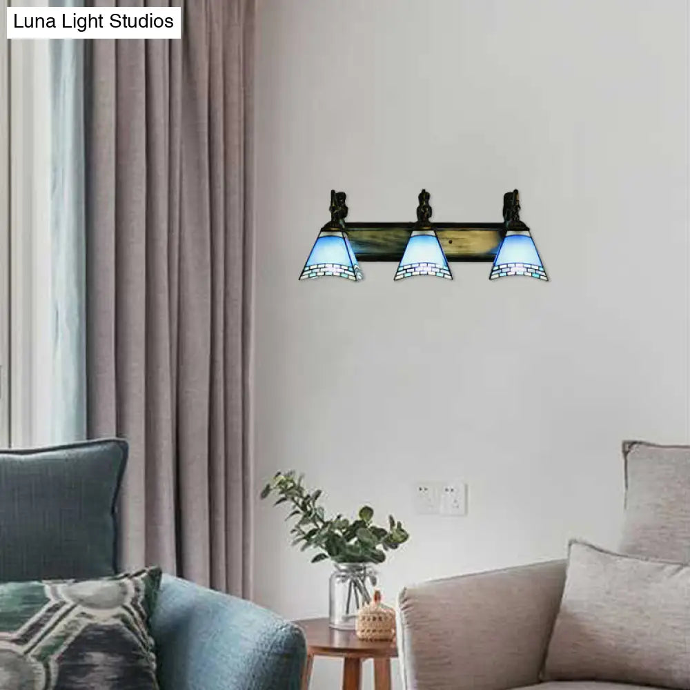 Trapezoid Stained Glass Wall Light with 3 Heads for Mediterranean Living Room