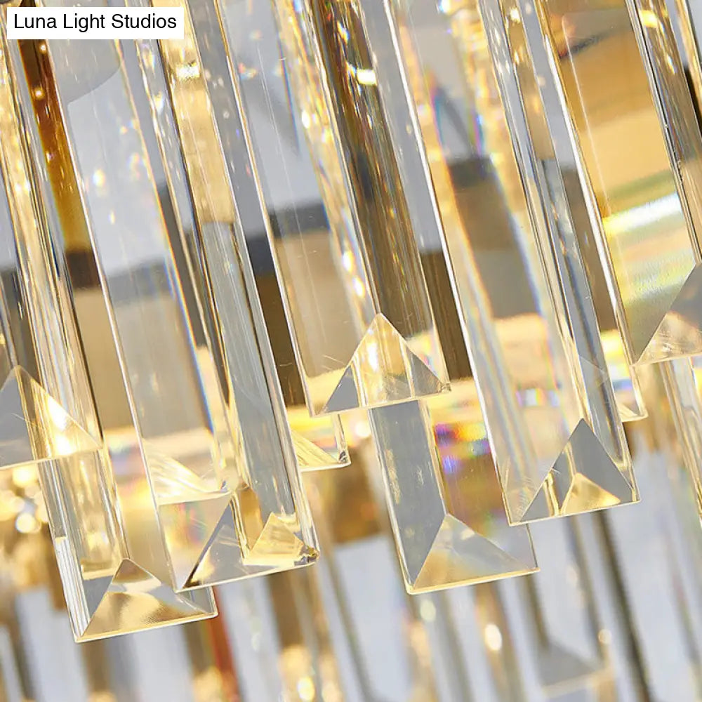 Tri-Sided Crystal Rod Hanging Lamp - Traditional Gold Chandelier Light with 10 Heads