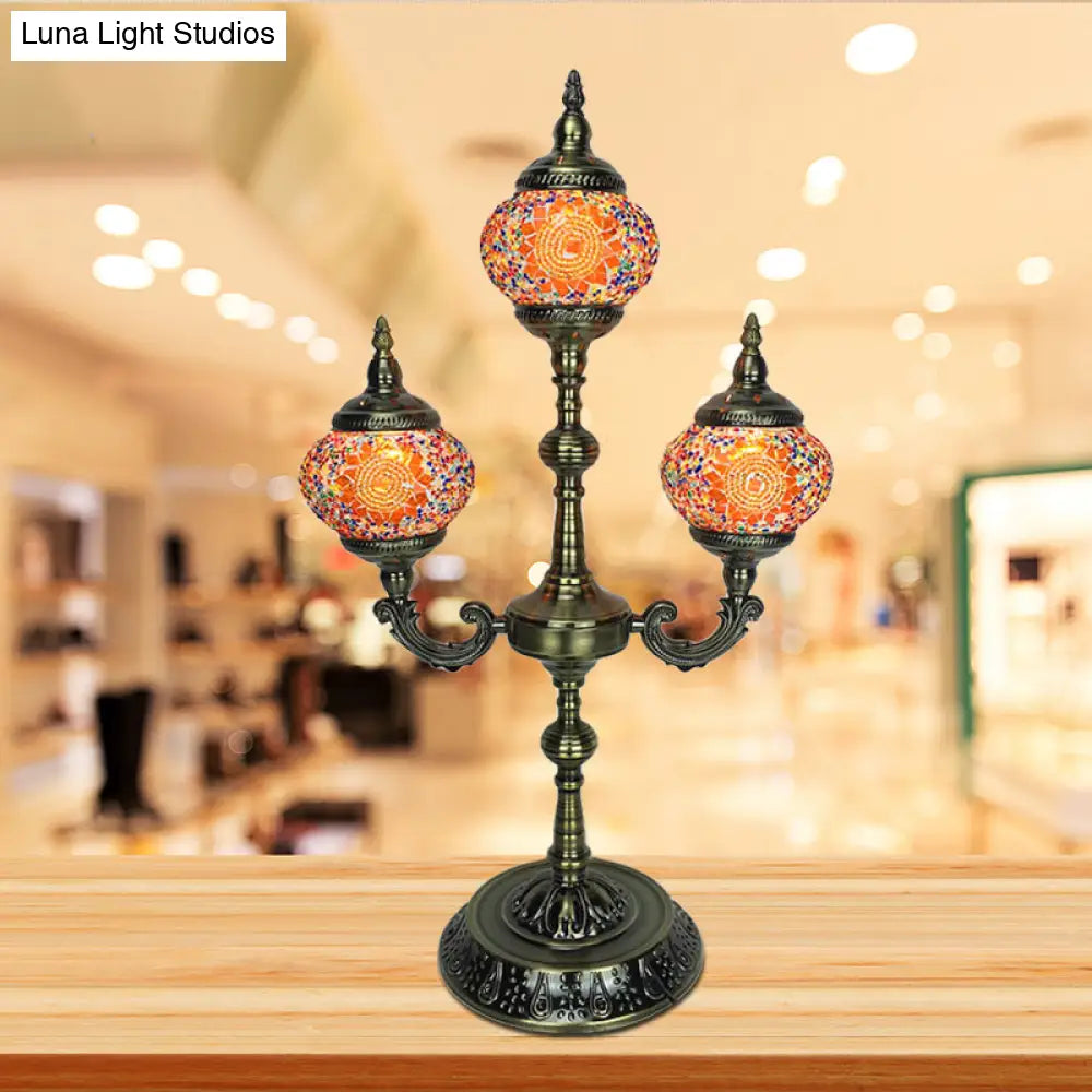 Trident Night Light - 3-Light Traditional Beige/Orange/Blue Multi-Stained Glass for Bedside