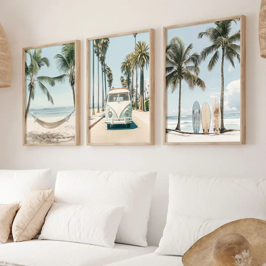 Tropical Surfboard Travel Wall Art Set - Posters