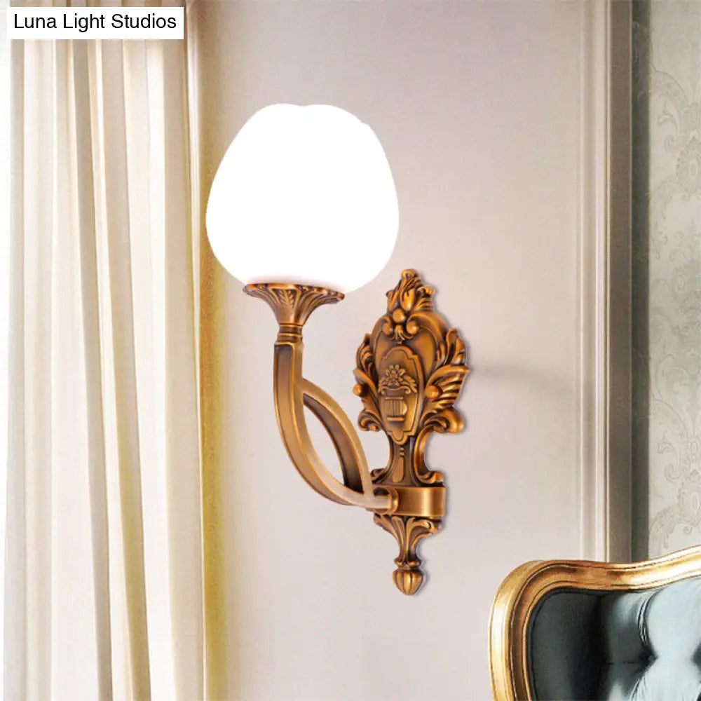Tulip White Glass Wall Sconce - 1/2-Bulb Living Room Lighting Fixture