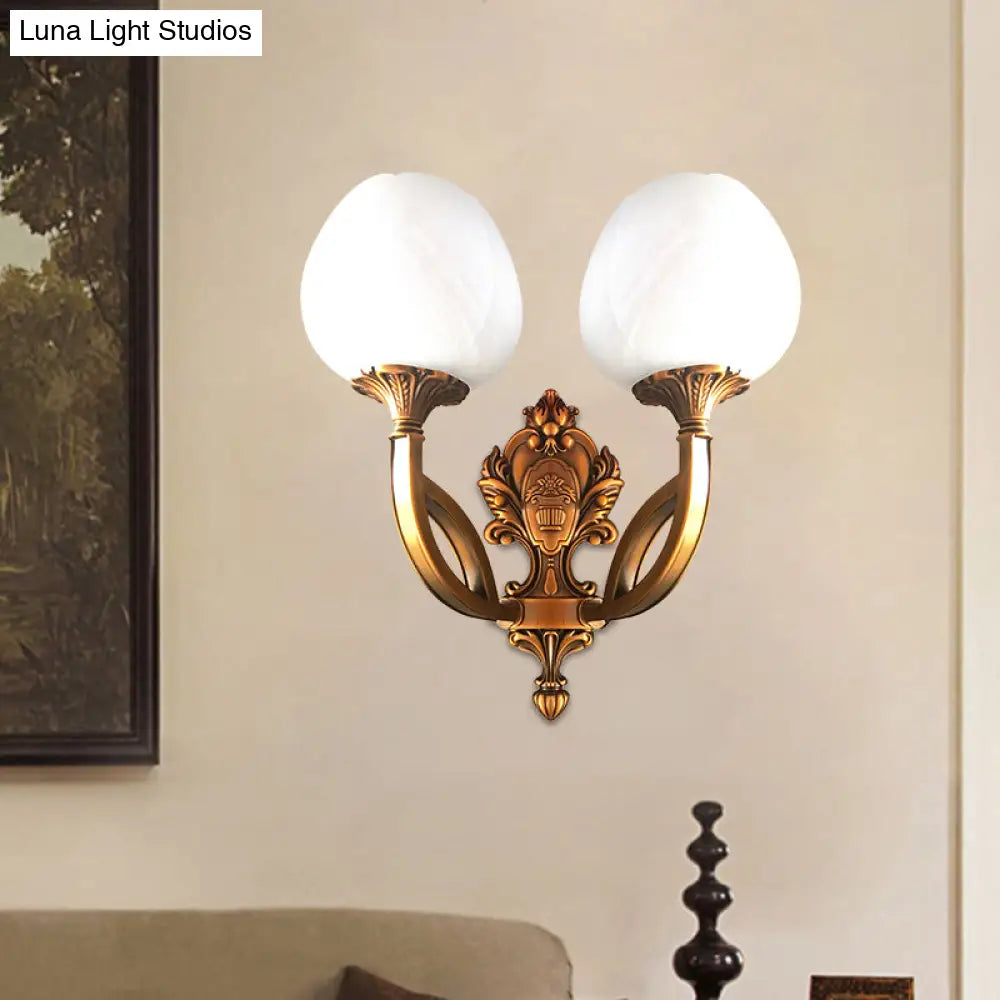Tulip White Glass Wall Sconce - 1/2-Bulb Living Room Lighting Fixture