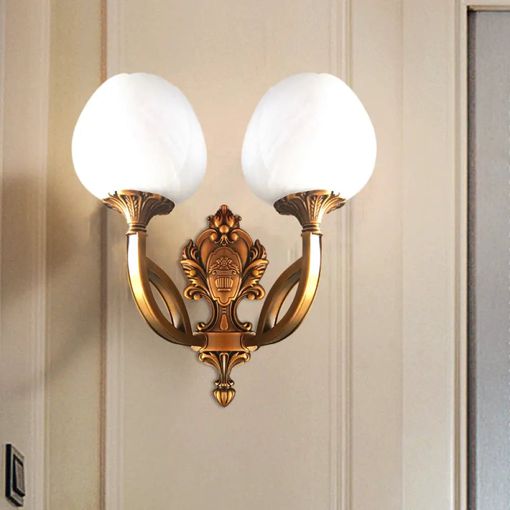 Tulip White Glass Wall Sconce - 1/2-Bulb Living Room Lighting Fixture