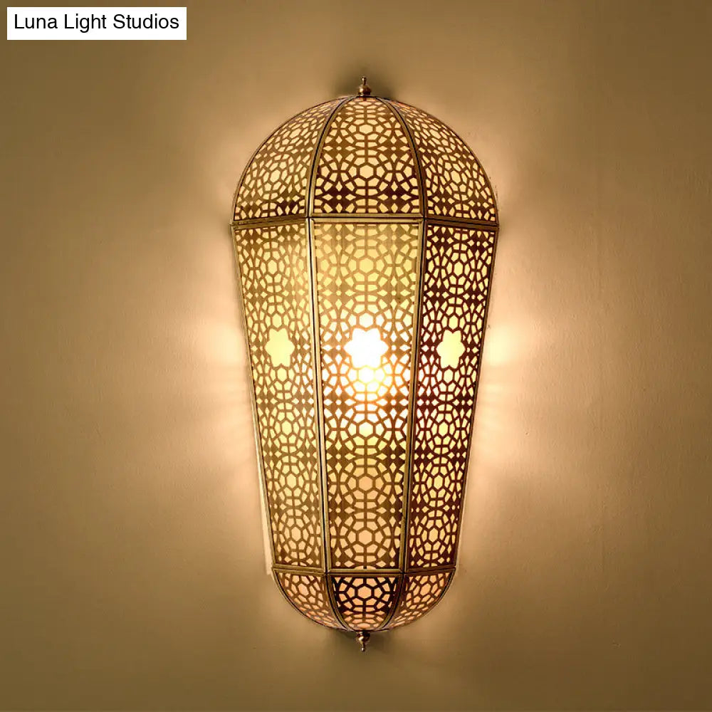 Turkish Brass Lantern Sconce - Balloon Shaped, Hollowed Out Design - Wall Mount Lamp