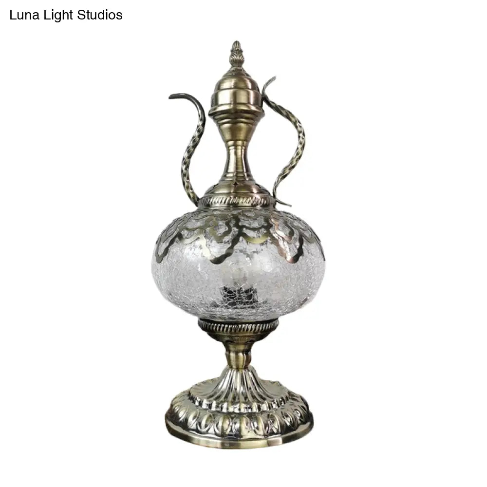 Turkish Crackle Glass Bronze Teapot Table Light, 6.5"/7" Width, 1-Bulb Nightstand Lamp for Living Room