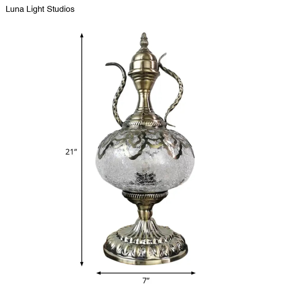 Turkish Crackle Glass Bronze Teapot Table Light, 6.5"/7" Width, 1-Bulb Nightstand Lamp for Living Room