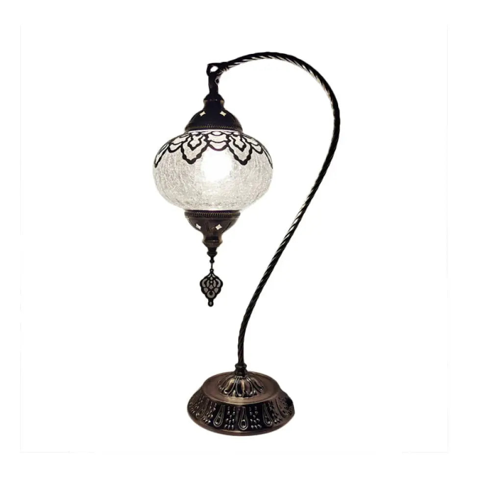Turkish Night Lamp: Crackle Glass Bronze Desk Light with Curving Arm - 15"/18"/21" High