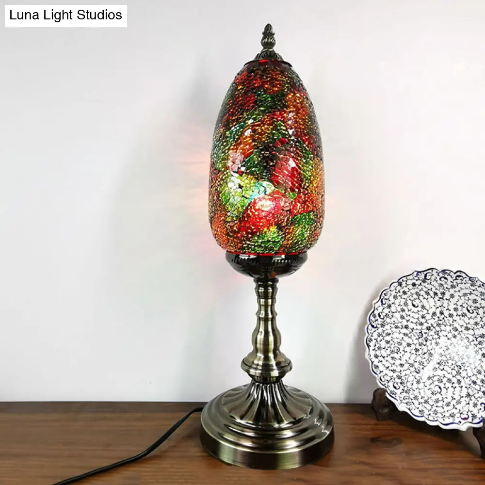 Turkish Stained Glass Oval Shade Bronze Table Lamp for Bedroom