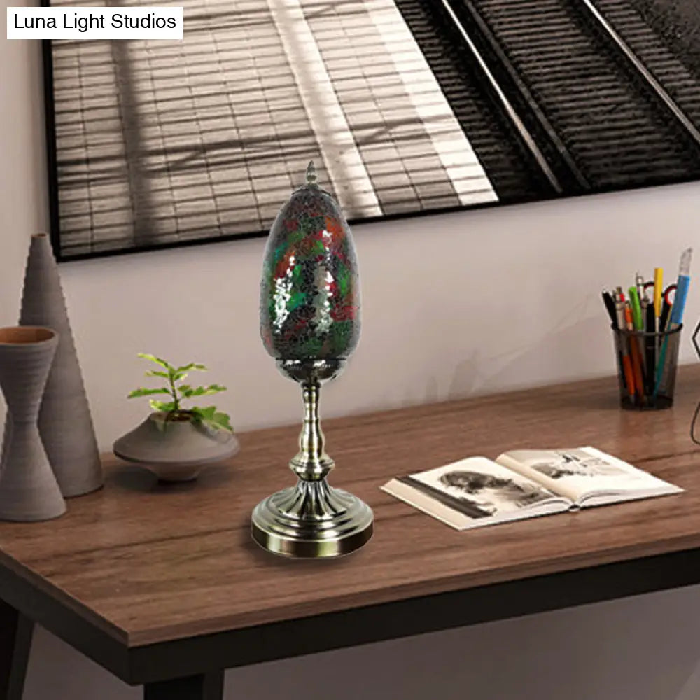 Turkish Stained Glass Oval Shade Bronze Table Lamp for Bedroom