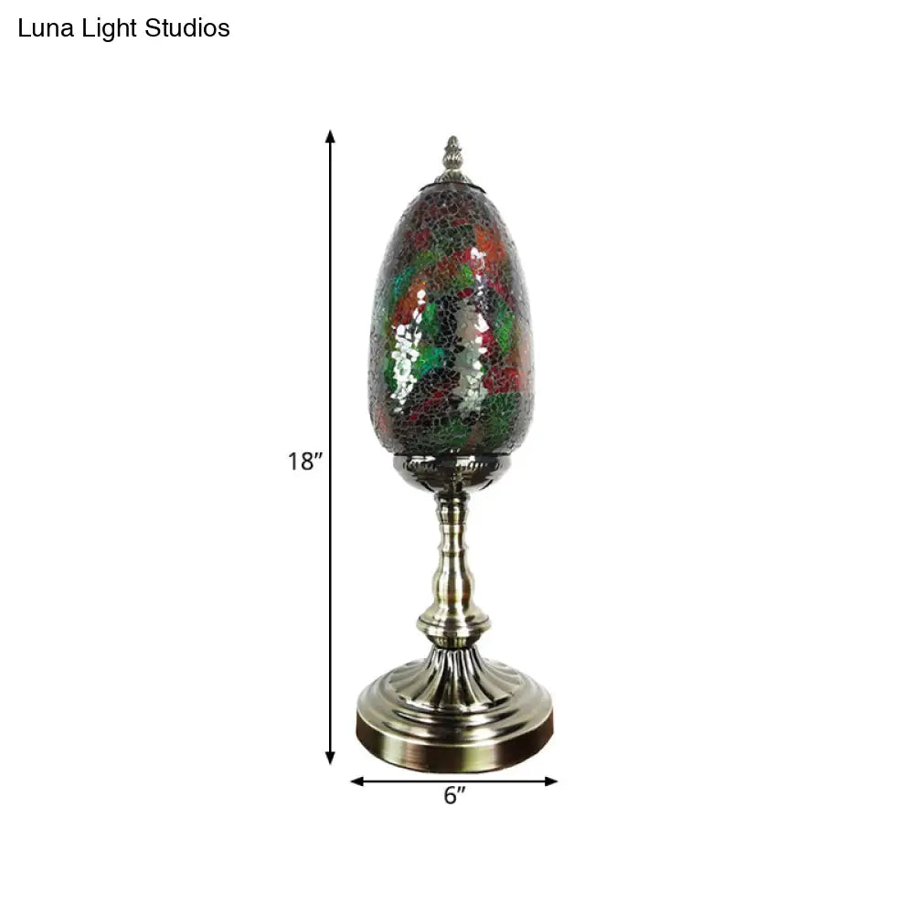Turkish Stained Glass Oval Shade Bronze Table Lamp for Bedroom