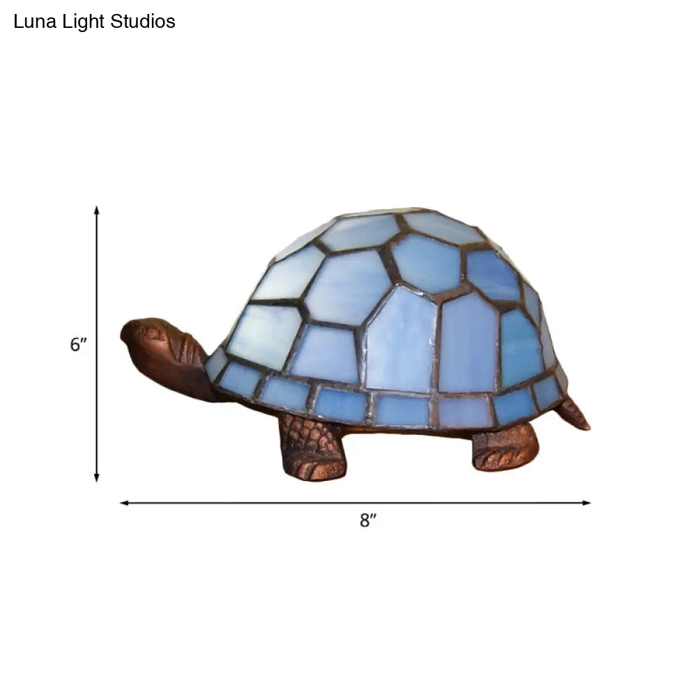 Turtle Blue Glass Nightstand Lamp - Mediterranean Style Copper Table Light for Bedroom