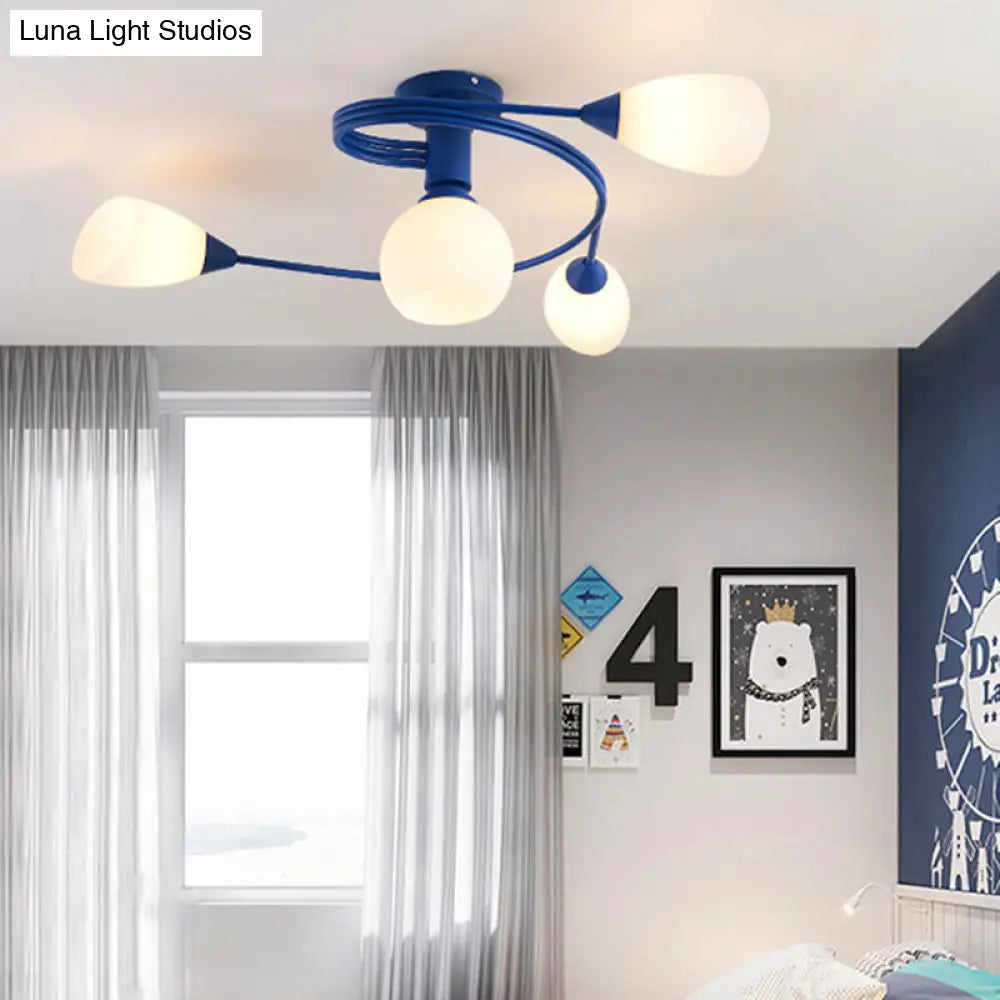 Twisted Arm Metallic Ceiling Lamp for Kids' Bedroom and Kindergarten - Modern Semi Flush Light