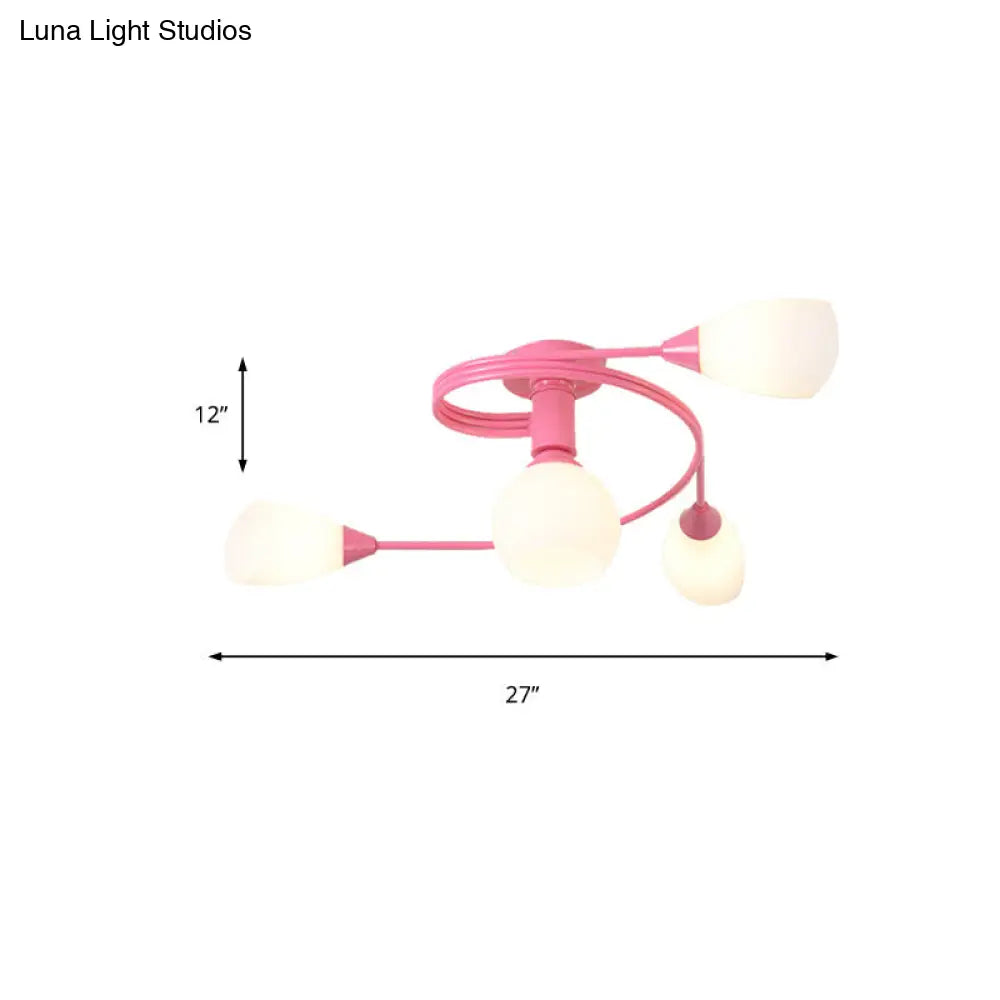 Twisted Arm Metallic Ceiling Lamp for Kids' Bedroom and Kindergarten - Modern Semi Flush Light