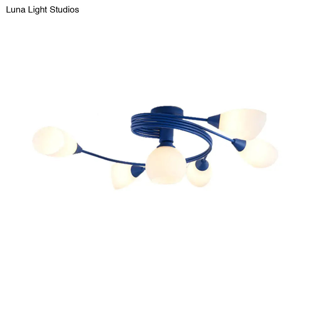 Twisted Arm Metallic Ceiling Lamp for Kids' Bedroom and Kindergarten - Modern Semi Flush Light