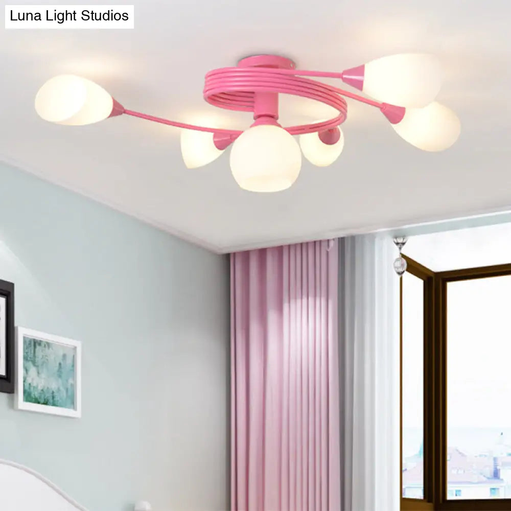Twisted Arm Metallic Ceiling Lamp for Kids' Bedroom and Kindergarten - Modern Semi Flush Light