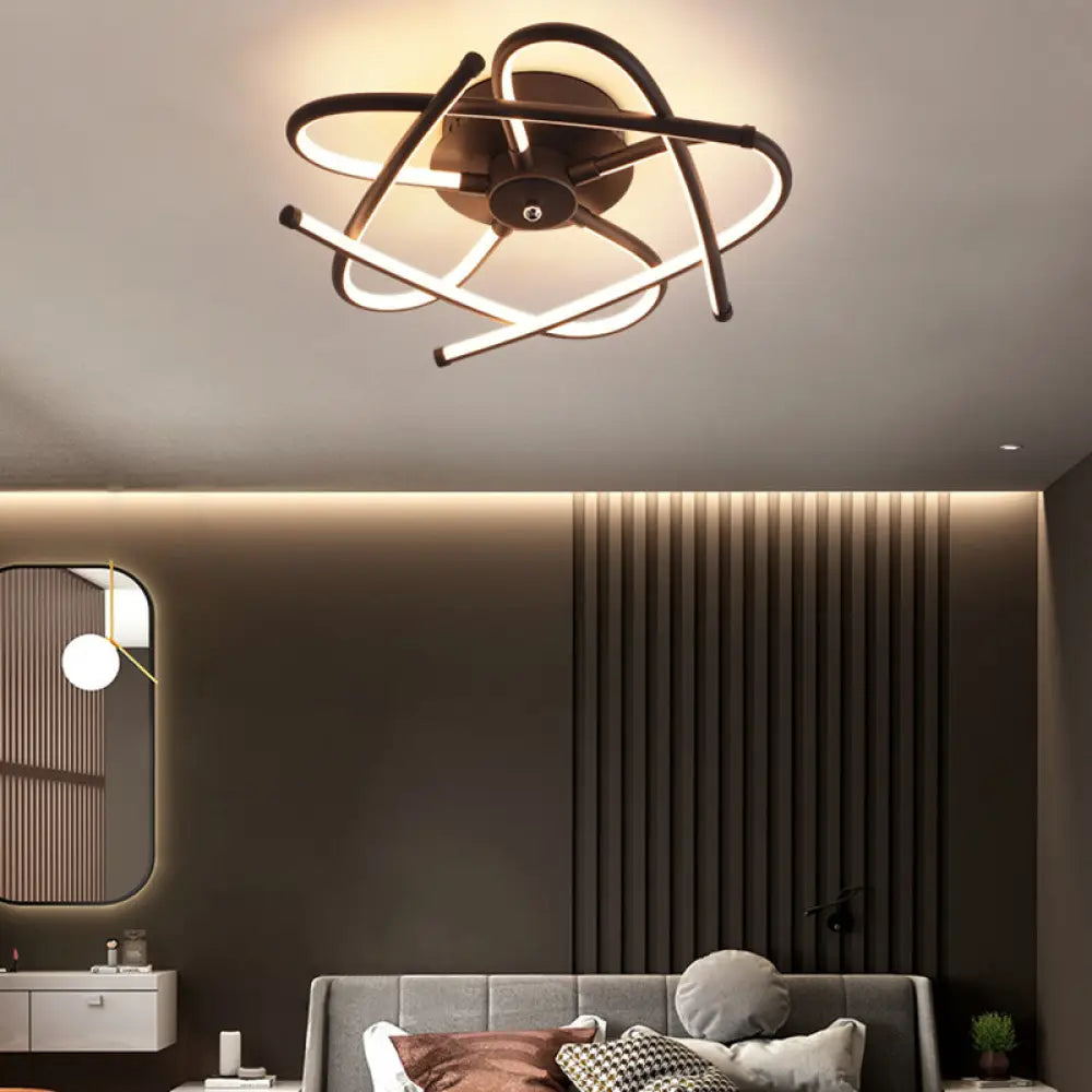 Twisted Flush Lighting Modernist Acrylic LED Ceiling Lamp Fixture in Black/Grey, White/Warm Light, Multiple Sizes