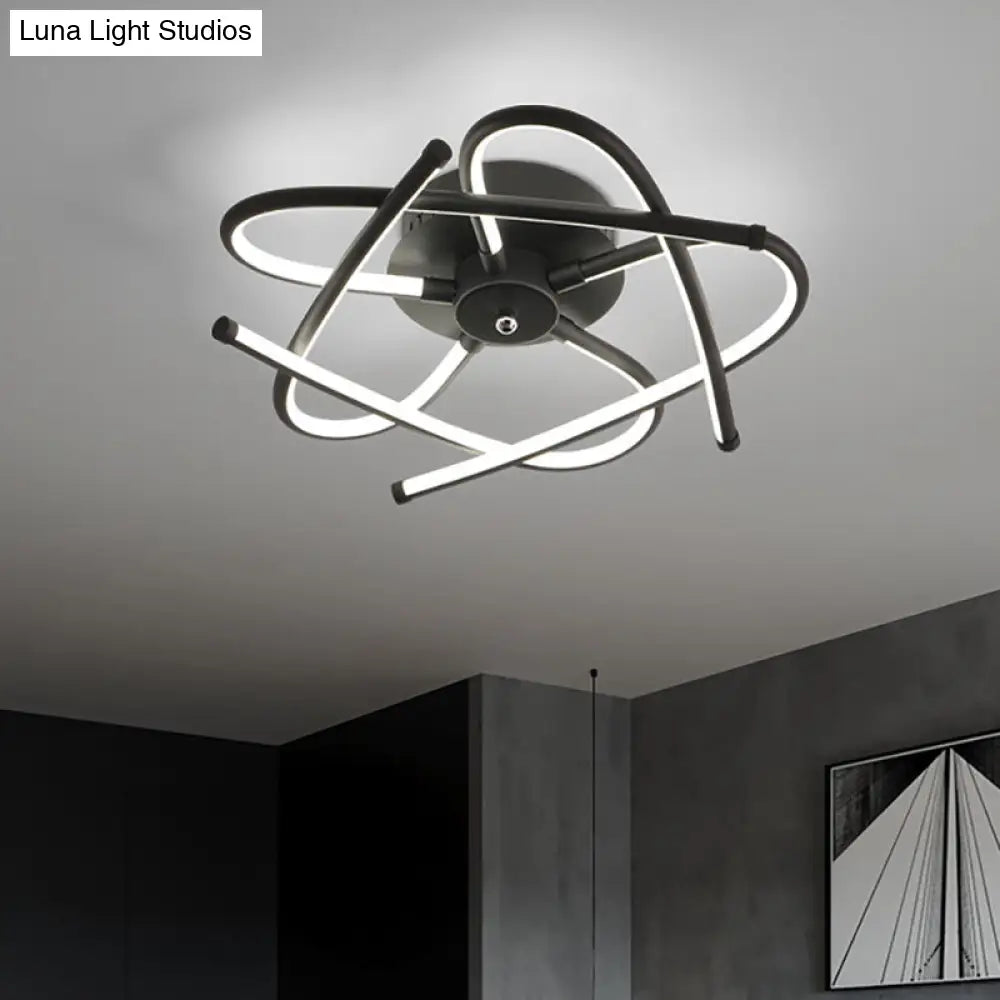 Twisted Flush Lighting Modernist Acrylic LED Ceiling Lamp Fixture in Black/Grey, White/Warm Light, Multiple Sizes