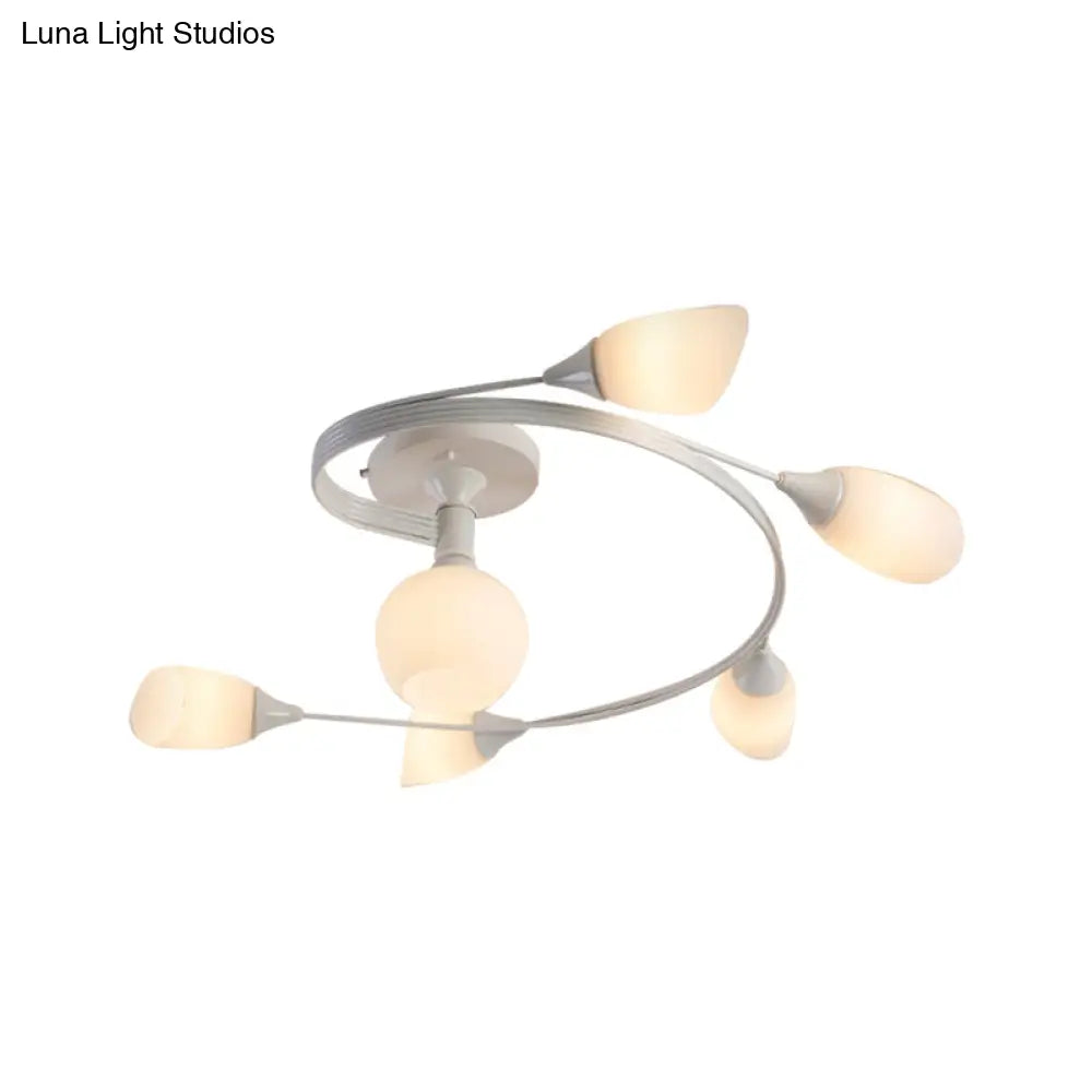 Twisted Living Room Semi Mount Lighting - Traditional Frosted Glass Ceiling Light with 4/6 Lights in Black or White