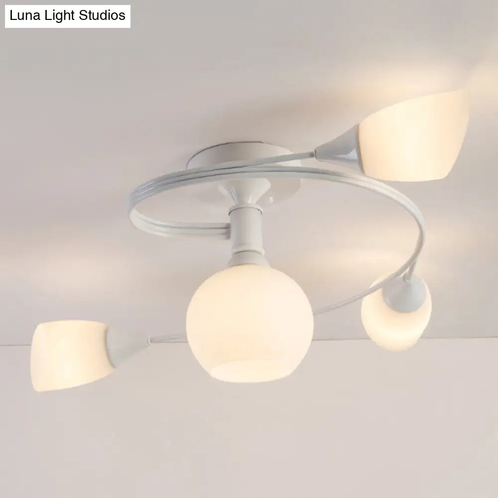 Twisted Living Room Semi Mount Lighting - Traditional Frosted Glass Ceiling Light with 4/6 Lights in Black or White