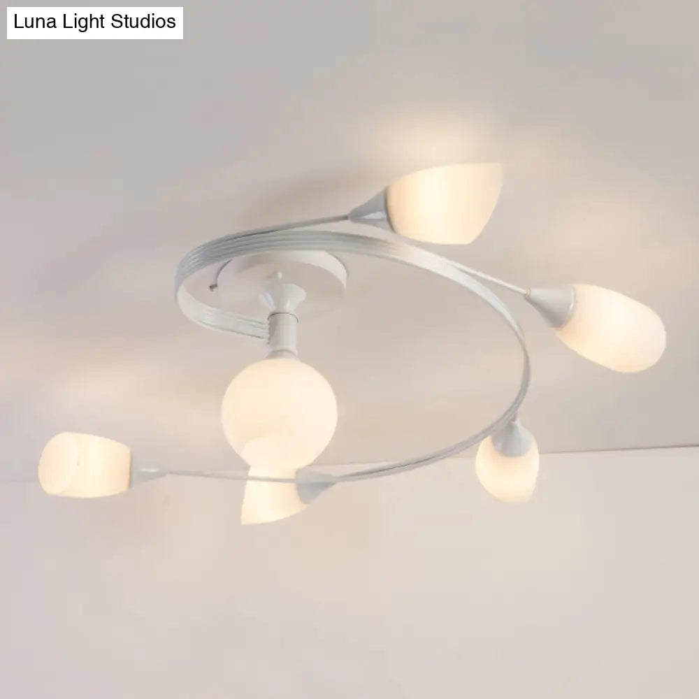 Twisted Living Room Semi Mount Lighting - Traditional Frosted Glass Ceiling Light with 4/6 Lights in Black or White