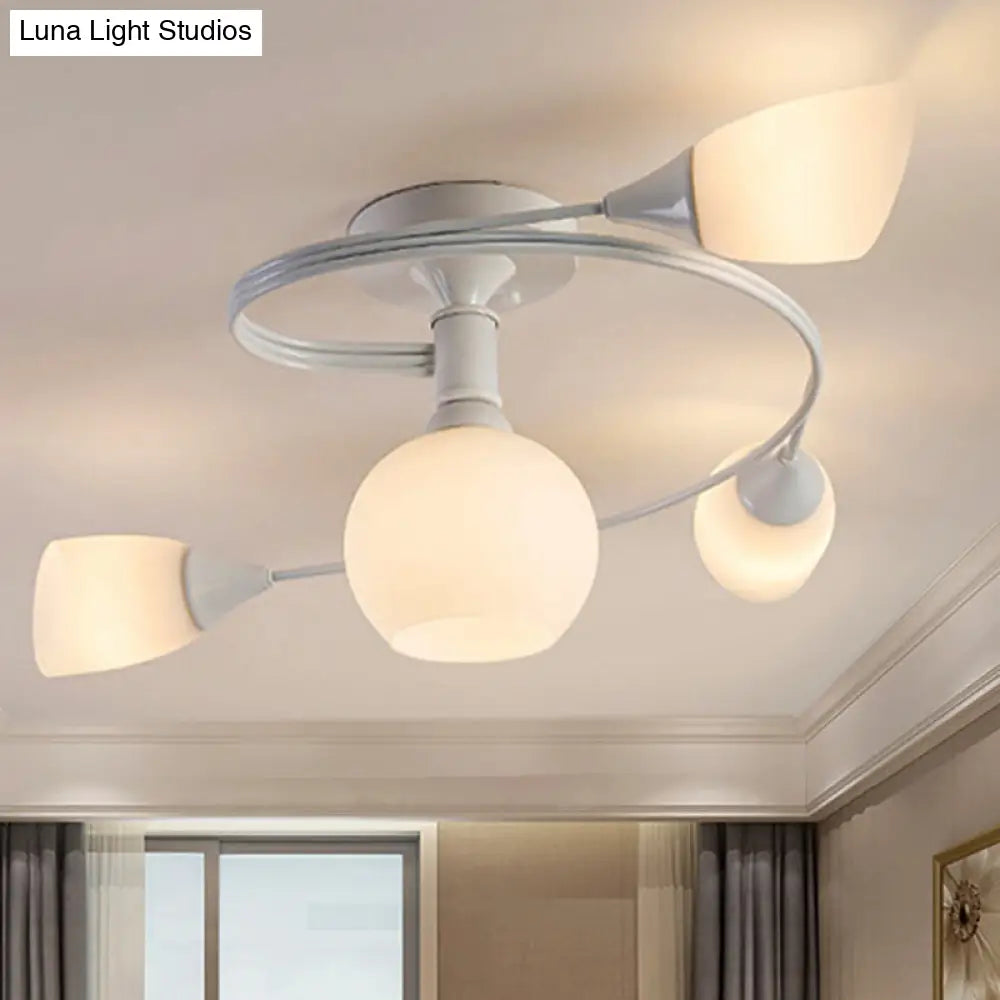 Twisted Living Room Semi Mount Lighting - Traditional Frosted Glass Ceiling Light with 4/6 Lights in Black or White