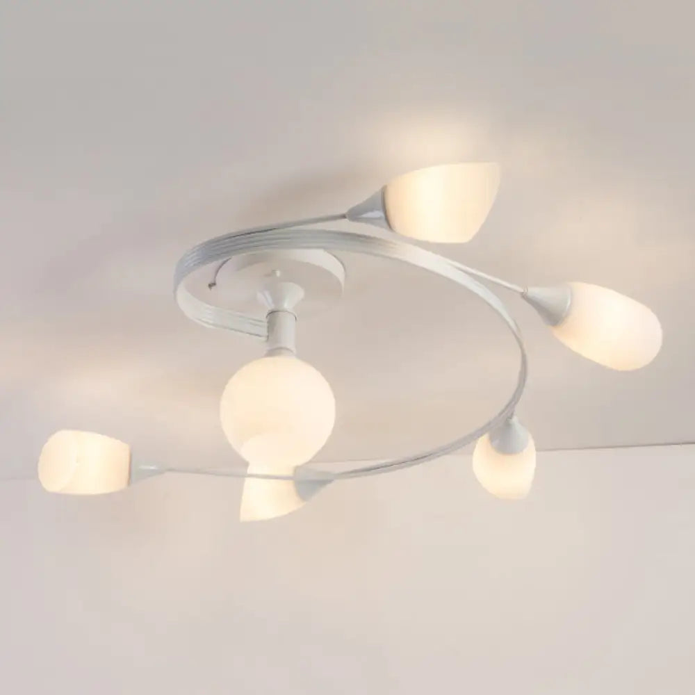 Twisted Living Room Semi Mount Lighting - Traditional Frosted Glass Ceiling Light with 4/6 Lights in Black or White